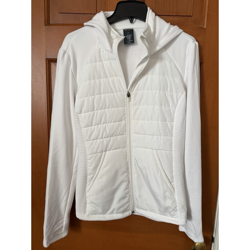 Women's Tek Gear White Hooded Mixed Media Puffer Jacket Size XL